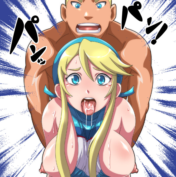 1boy 1girls blonde_hair blue_eyes breasts brother_and_sister cheerleader clothed_female_nude_male clothes_between_breasts crying crying_with_eyes_open cum cum_in_mouth cumdrip doggy_style exposed_breasts from_behind fucked_silly hair hairband heroman incest large_breasts lina_davis long_hair moaning motion_lines nipples open_mouth rape tears tongue wardrobe_malfunction wide_eyed william_davis