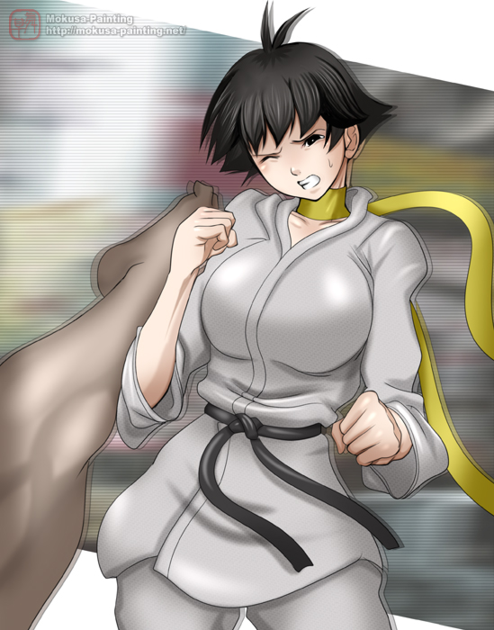 1girls breasts dougi female huge_breasts kick large_breasts makoto_(street_fighter) mokusa short_hair street_fighter street_fighter_iii street_fighter_iii:_3rd_strike tomboy