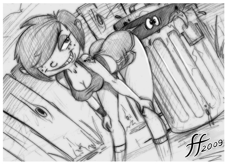 14-bis, 1girls, 2009, ass, bent over, bloomers, breasts, buruma, busty, cleavage, ed edd n eddy, eyeshadow, female, freckles, greyscale, hair over one eye, hiding, human, kanker sisters, marie kanker, monochrome, sketch, straight hair, tagme, tattoo, teasing, voluptuous