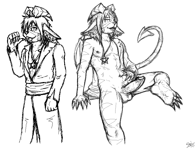 1boy abs balls buwaro_elexion claws closed_eyes demon erection future hindpaw horn male male_only monochrome navel nipples nude paws pendant penis pose sketch slightly_damned smile solo stripes tail undressing webcomic wings yellowpower