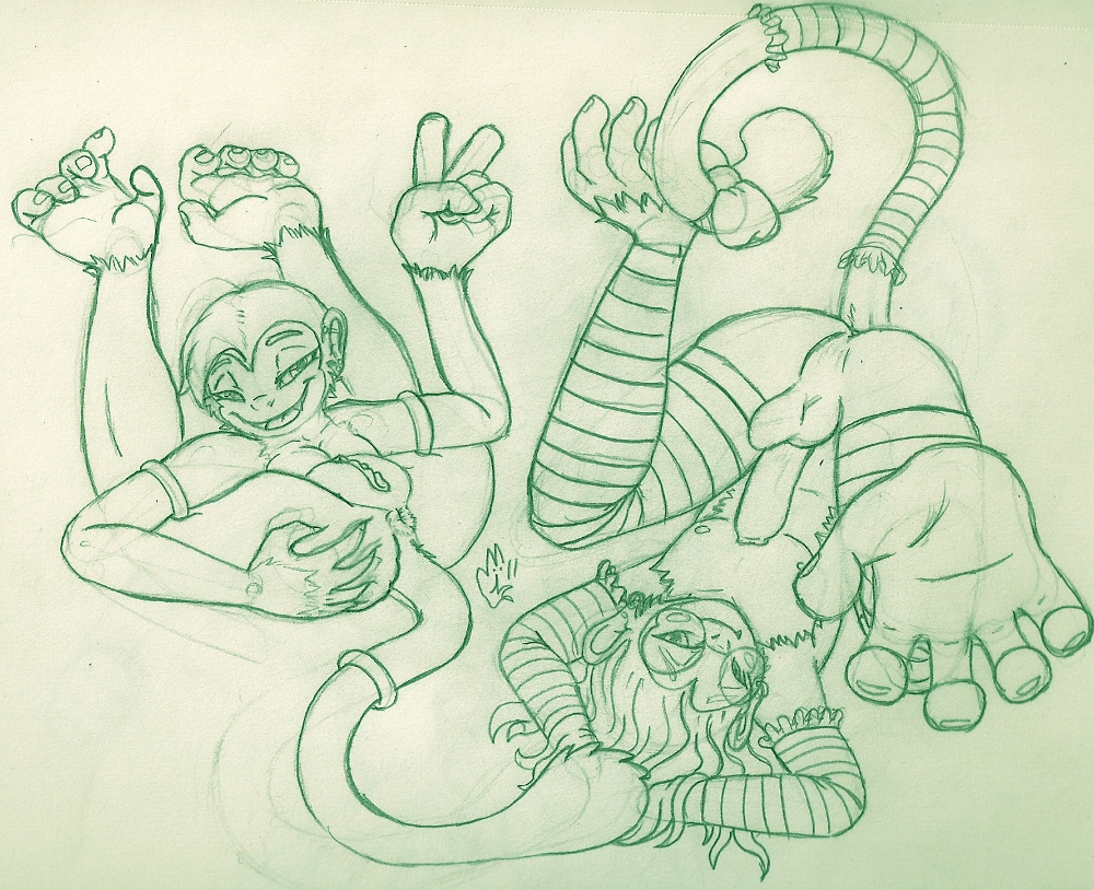 2011 anthro anus arm_warmers balls female girly glasses looking_at_viewer male mexxy monkey monkey_girl nude paws penis primate pussy silvermidnight sketch stockings xemmy