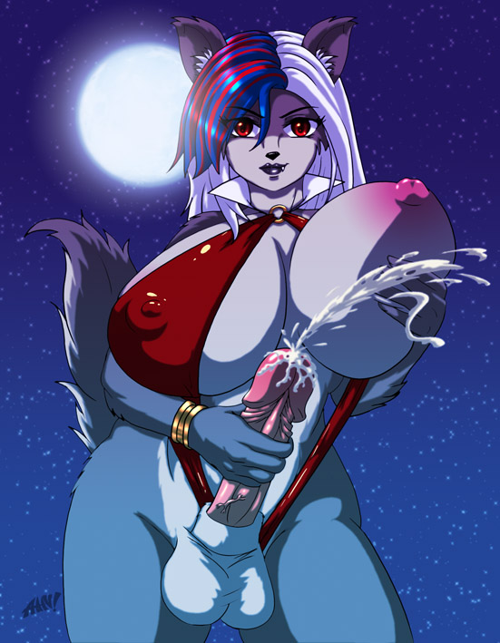 anthro areolae balls breasts cum cumshot desingahv ejaculation erect_nipples erection futa_only futanari halloween huge_breasts intersex looking_at_viewer masturbation nipple_bulge nipples panties penis penis_out purgy skimpy solo undead vampire