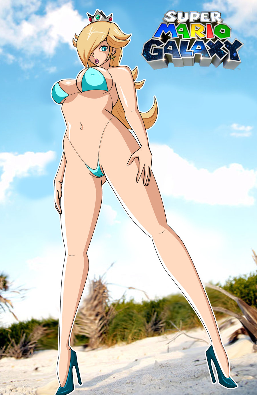 big breasts, bikini, breasts, cameltoe, female, female only, grimphantom, human, mario (series), nintendo, princess rosalina, pussy, solo, super mario galaxy, swimsuit