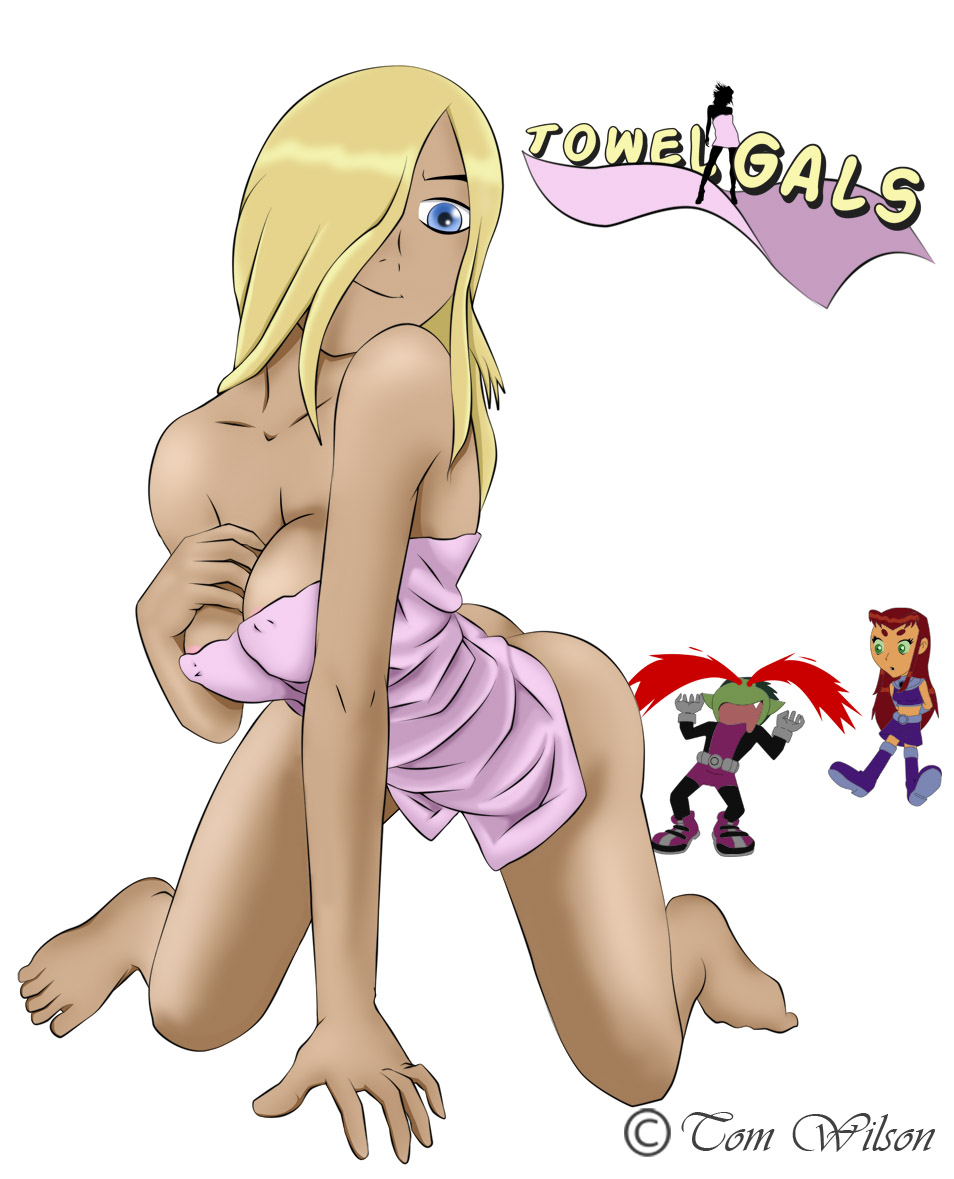 1boy 2girls beast_boy dc female garfield_logan koriand'r male multiple_girls solo_focus starfire tara_markov tbone111 teen_titans terra_(dc) towel