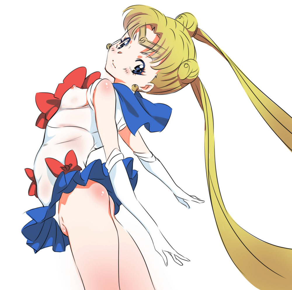 bishoujo_senshi_sailor_moon blonde_hair blue_eyes blush breasts choker clothing double_bun elbow_gloves female gloves hair_ornament long_hair looking_at_viewer magical_girl niko_(tama) nipples sailor_collar sailor_moon see-through skirt small_breasts solo tiara tied_hair twintails usagi_tsukino white_background