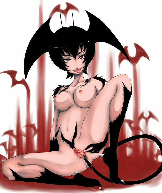 1girls 2008 antennae black_hair breasts censored demon_girl demon_tail devilman devilman_lady fangs female head_wings jun_fudo light-skinned_female light_skin monster_girl nude pussy red_eyes rir short_hair tail tongue