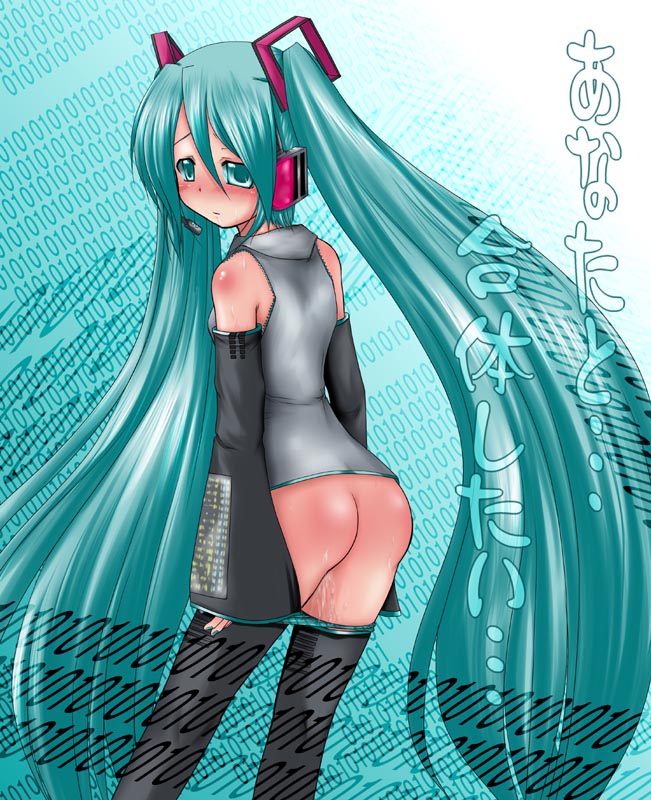 aqua_eyes ass blush female green_hair hatsune_miku misana panties small_ass underwear vocaloid