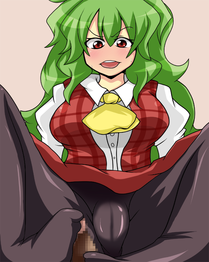 cameltoe censored feet footjob green_hair mystic_square open_mouth pantyhose red_eyes skirt touhou youkai yuka_kazami yuuki_shishin