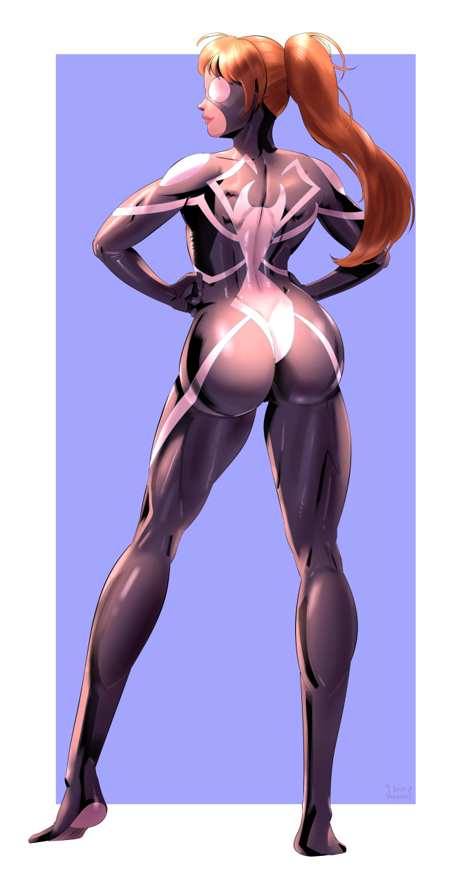 alternate version available, anya corazon, ass, back view, brown hair, female, female only, marvel, ponytail, rear view, sexgazer, skin tight, solo, solo female, spider-girl, spider-man (series), superheroine