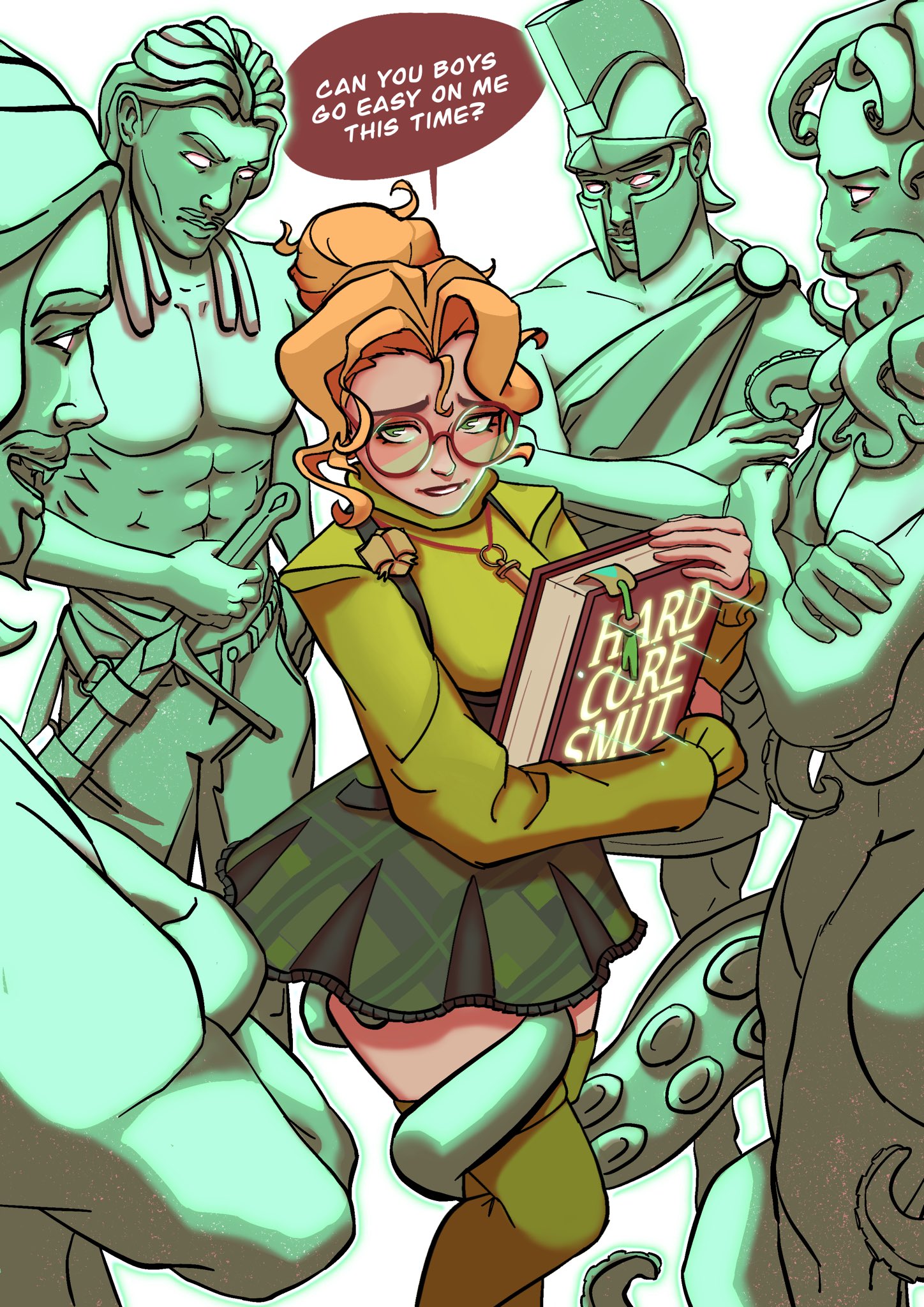 , 1girl, 1girls, before sex, deadlock, female, ginger, ginger hair, ginger hair female, knight, knight armor, multiple boys, paige (deadlock), skwati cacao, valve