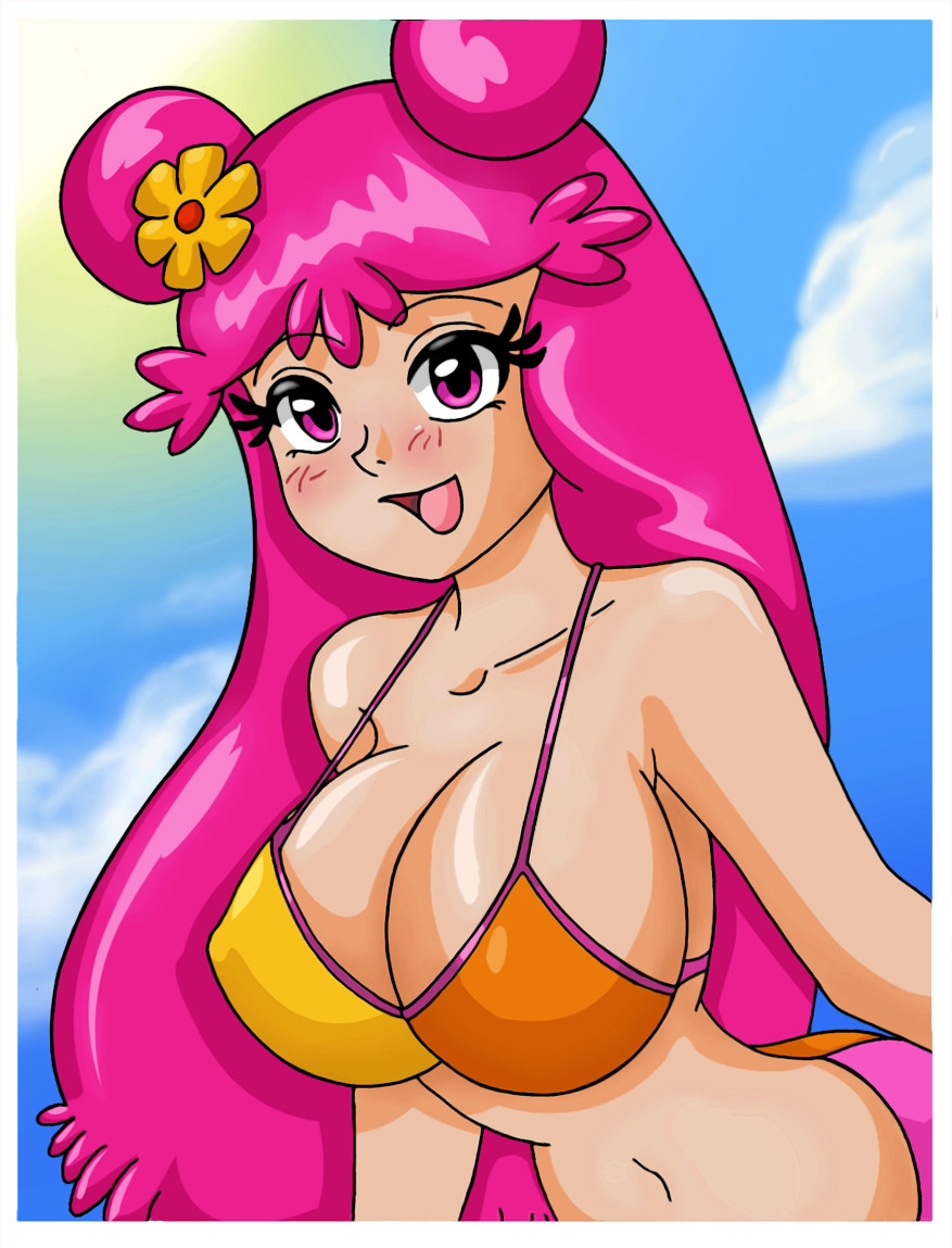 ami_onuki bikini cartoon_network cleavage female female_only hi_hi_puffy_amiyumi pink_eyes pink_hair solo white_background