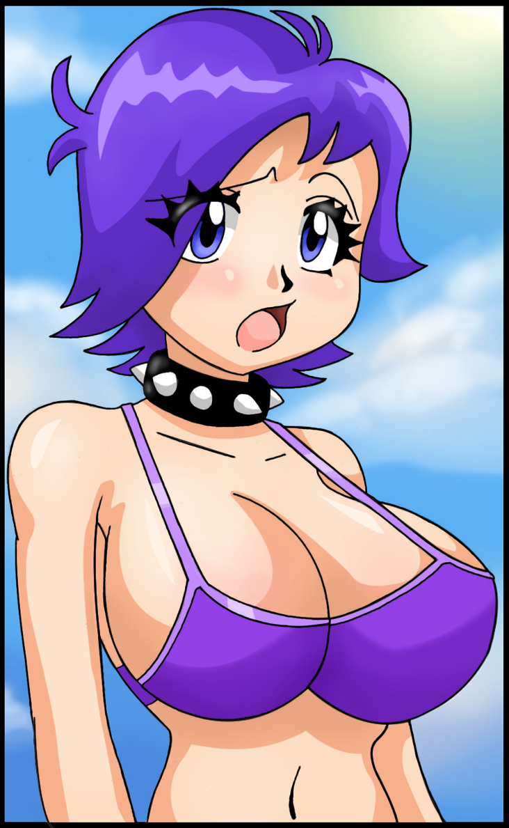 bikini blue_eyes blue_hair cartoon_network cleavage clothing female female_only hi_hi_puffy_amiyumi human neckwear nonude pale_skin solo spiked_bracelet spiked_collar swimwear wristwear yumi_yoshimura