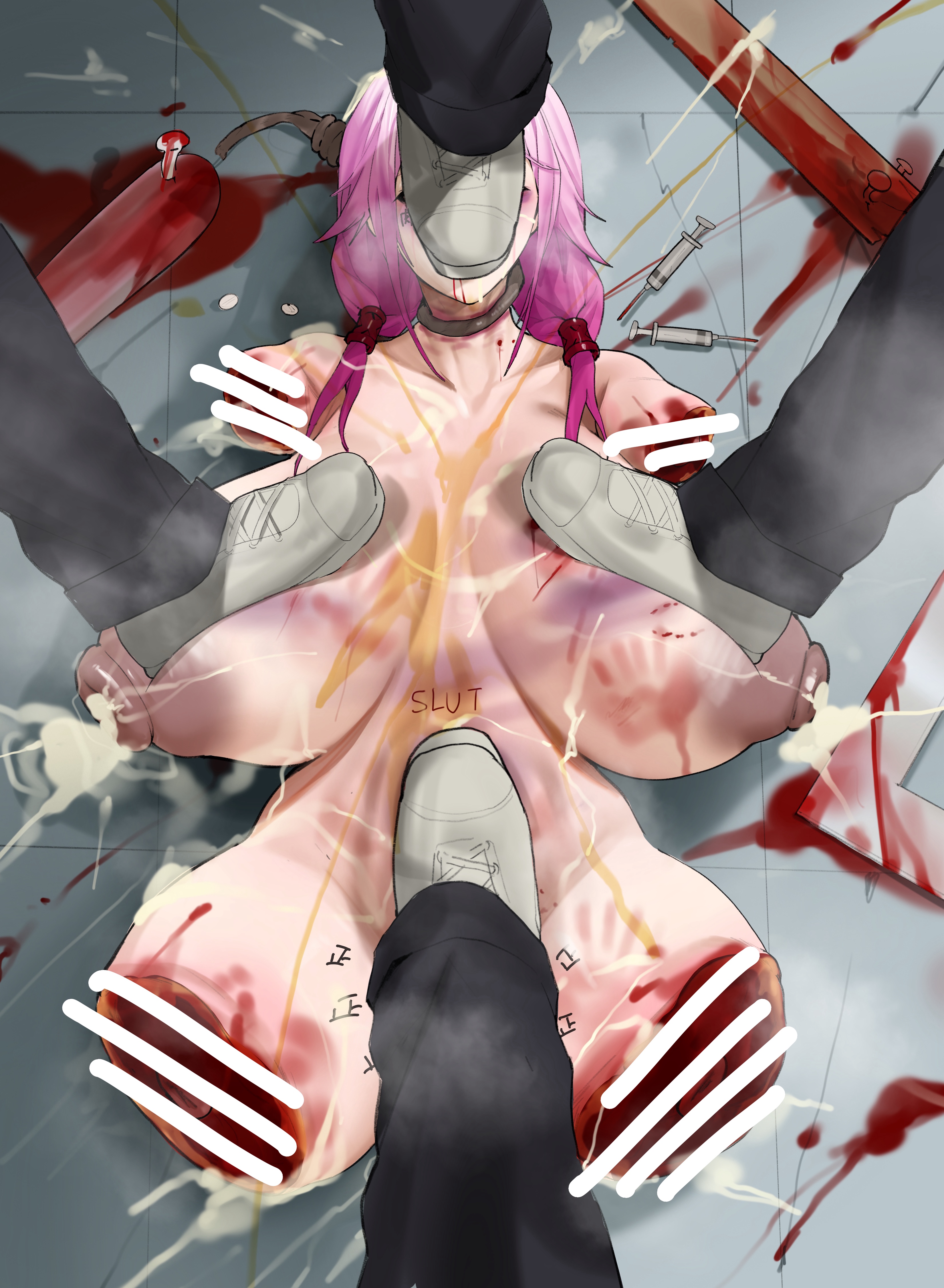 after rape, amputated arm, amputated leg, amputee, baseball bat, beaten, beaten up, blood, broken rape victim, bruise, bruised, bruises, censored, cum, cum in nipples, defeated, defeated heroine, fuckmeat, gore, guilty crown, guro, implied death, missing leg, missing limbs, nipples, nosebleed, overflowing cum, quadruple amputee, raped female, rbqinori, ryona, snuff, stepped on, yuzuriha inori