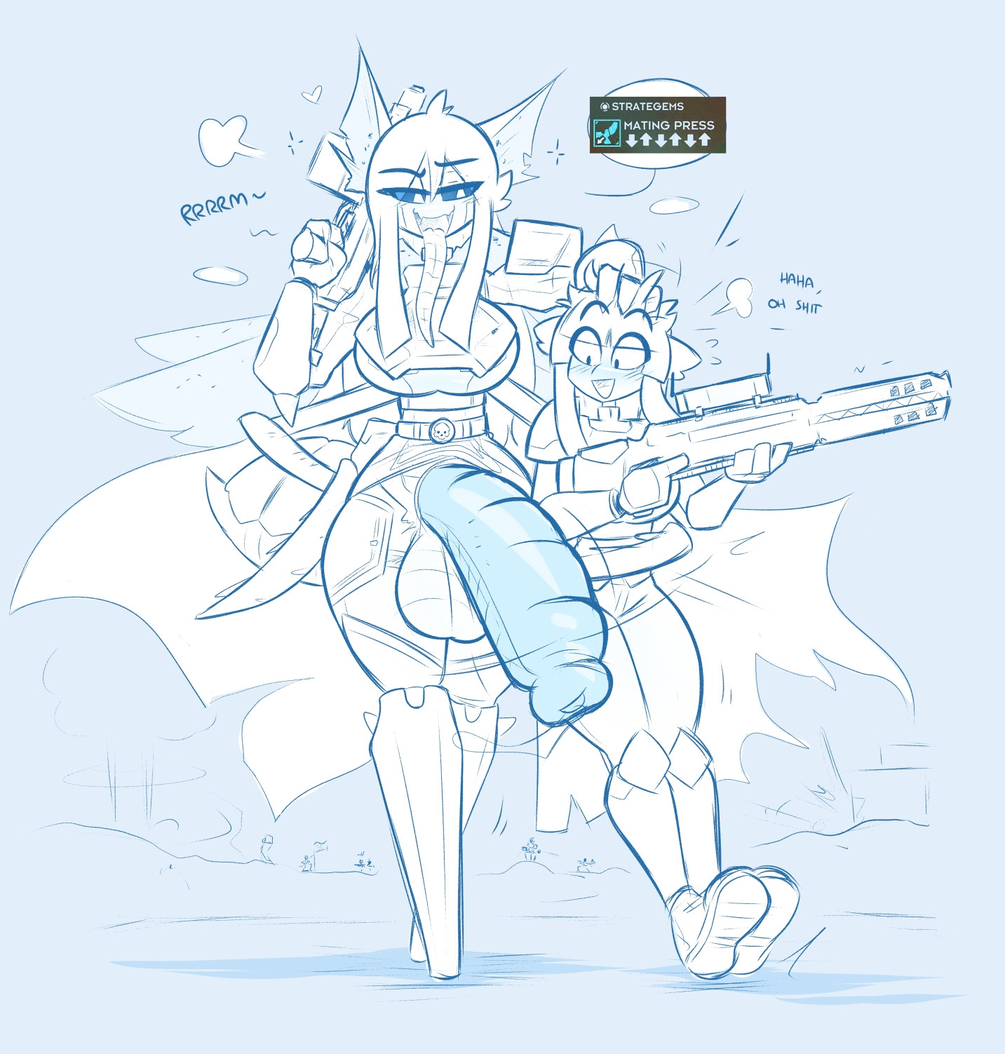 1futa, 1girls, 2026, balls, big breasts, big penis, breasts, clothed, clothing, duo, erection, female, furry, futanari, helldiver (helldivers), helldivers, huge breasts, huge cock, humanoid, humanoid penis, hyper penis, kilinah, mostly clothed, penis, standing, tagme, terminid, thick thighs, wide hips