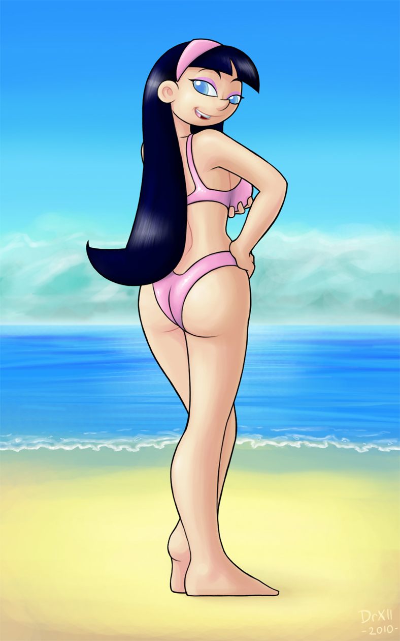 1girls 2010 asian ass back_view beach bikini black_hair blue_eyes breast_grab breasts drxii eyeshadow female hand_on_breasts hand_on_hip headband looking_back nickelodeon ocean smile solo straight_hair the_fairly_oddparents trixie_tang