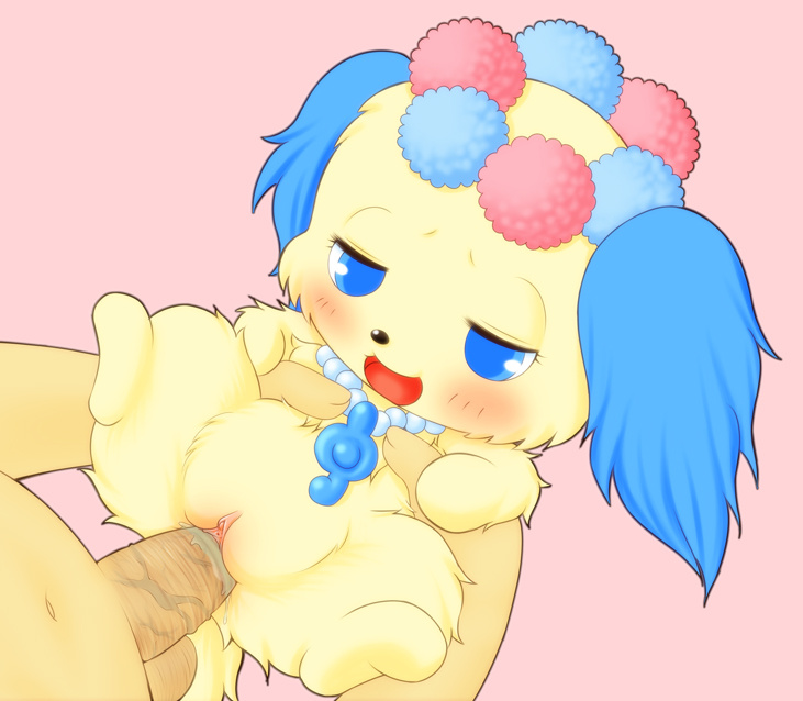 1boy 1girls blue_eyes blush clitoris cradling duo female feral fur half-closed_eyes holding human interspecies jewelpet jewelpet_(species) male male/female open_mouth penetration penis pussy pussy_juice sanrio sapphie_(jewelpet) sex size_difference straight vaginal_penetration