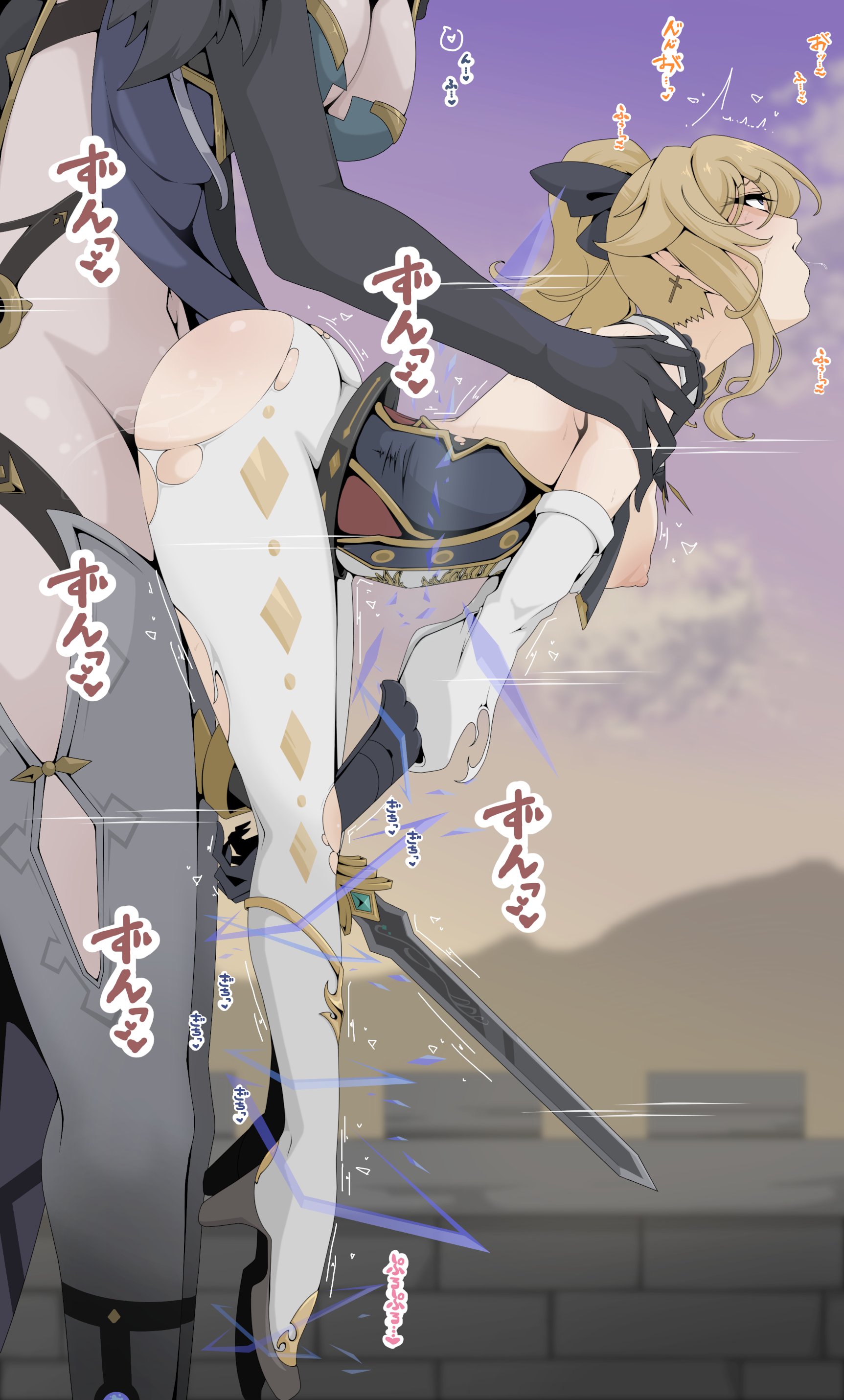 1futa, 1futa1girl, 1girl1futa, 1girls, big breasts, bigger futa, black hair, black hair futa, blonde female, blonde hair, blonde-haired female, breasts, clothed female, clothed female clothed futa, clothed futa, clothed futa clothed female, defeated, defeated heroine, dominant futa, fatui, futa on female, futadom, futanari, genshin impact, height difference, jean gunnhildr, large breasts, larger futa, larger futa smaller female, larger futanari, light skin, light-skinned female, light-skinned futa, light-skinned futanari, living cock sleeve, medium boobs, medium breasts, mirror maiden (genshin impact), nipples, open mouth, rape, sex, shorter female, size difference, smaller female, standing, standing sex, submissive, submissive female, thick thighs, thighs, ttptt