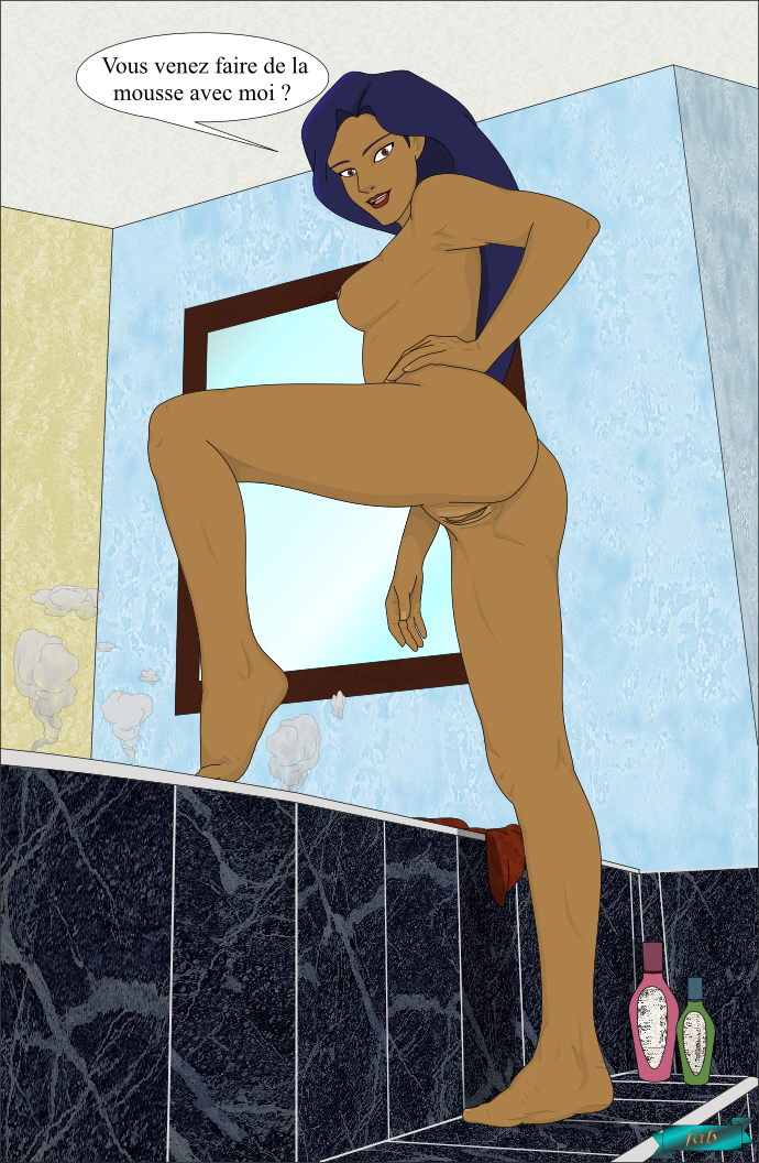 1girls bath bathroom dark-skinned_female dark_skin disney elisa_maza fab fab3716 female female_only french_text gargoyles human human_only nipples nude nude_female pussy solo tagme translated translated_in_comments