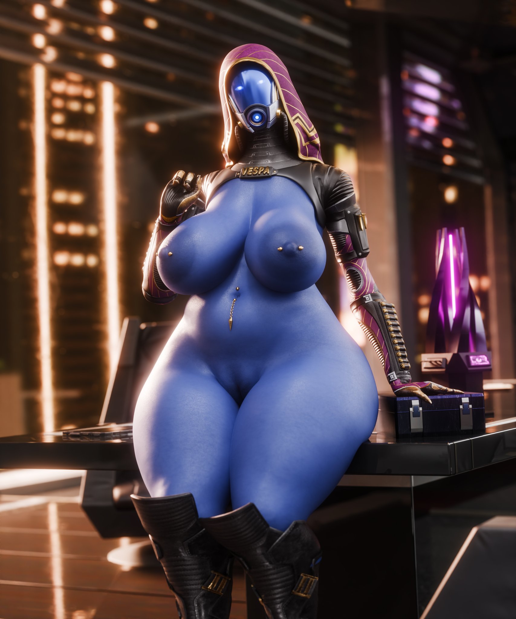 1girls, 2025, 3 fingers, 3d, 3d (artwork), alien, alien girl, alien humanoid, areola, areolae, belly, belly button, belly button piercing, big areola, big areolae, big breasts, big hips, big nipples, big thighs, bioware, blender, blender (software), blue body, blue skin, blurry background, boots, chubby, chubby female, curvy, curvy body, curvy female, curvy figure, curvy hips, curvy thighs, digital media (artwork), erect nipples, female, fingers, genitals, half naked, half nude, hi res, hips, hips wider than shoulders, hood, huge areola, huge areolae, huge breasts, huge thighs, humanoid, humanoid genitalia, jewelry, looking at viewer, mask, masked, masked female, mass effect, massive breasts, massive thighs, nipple piercing, nipples, no bra, no panties, piercing, pussy, quarian, saggy breasts, seurat, solo, solo female, thick, thick hips, thick legs, thick thighs, thighhighs, thighs, topless, vagina, vespa'nala, voluptuous, voluptuous female, vulva, wide hips