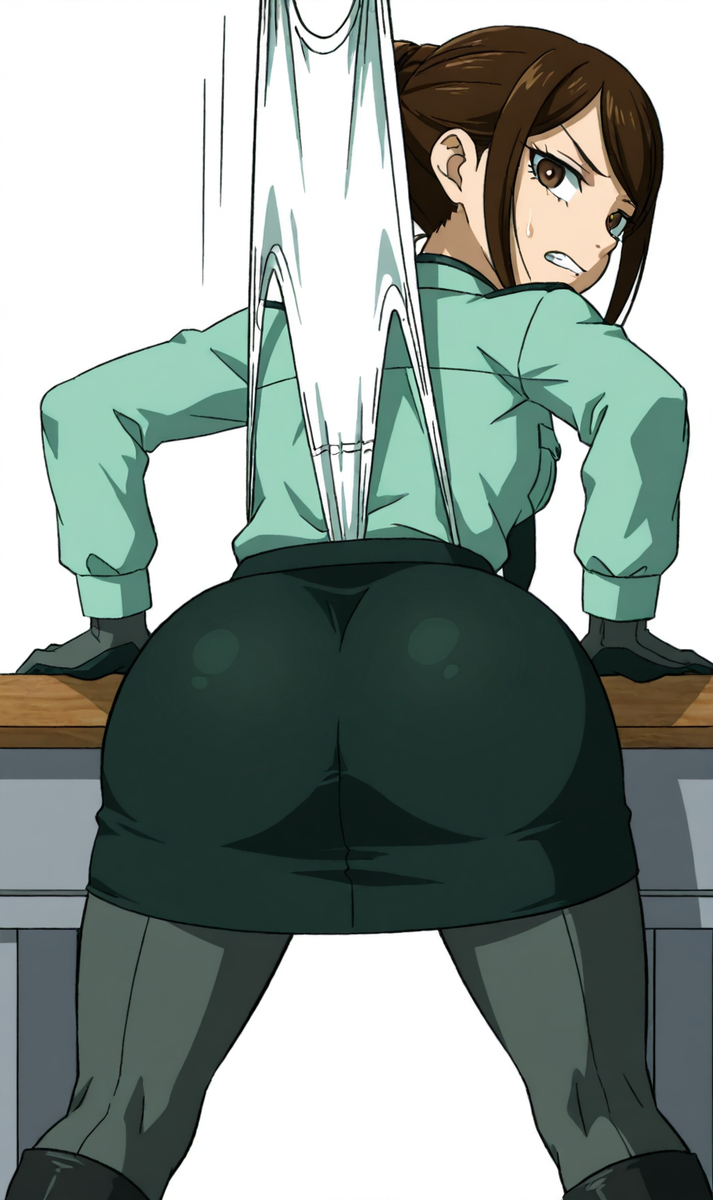1girls, ass focus, bent over, female, kanzaki ryoko, milky galactic universe, milky subway: the galactic limited express, office clothing, office lady, policewoman, wedgie