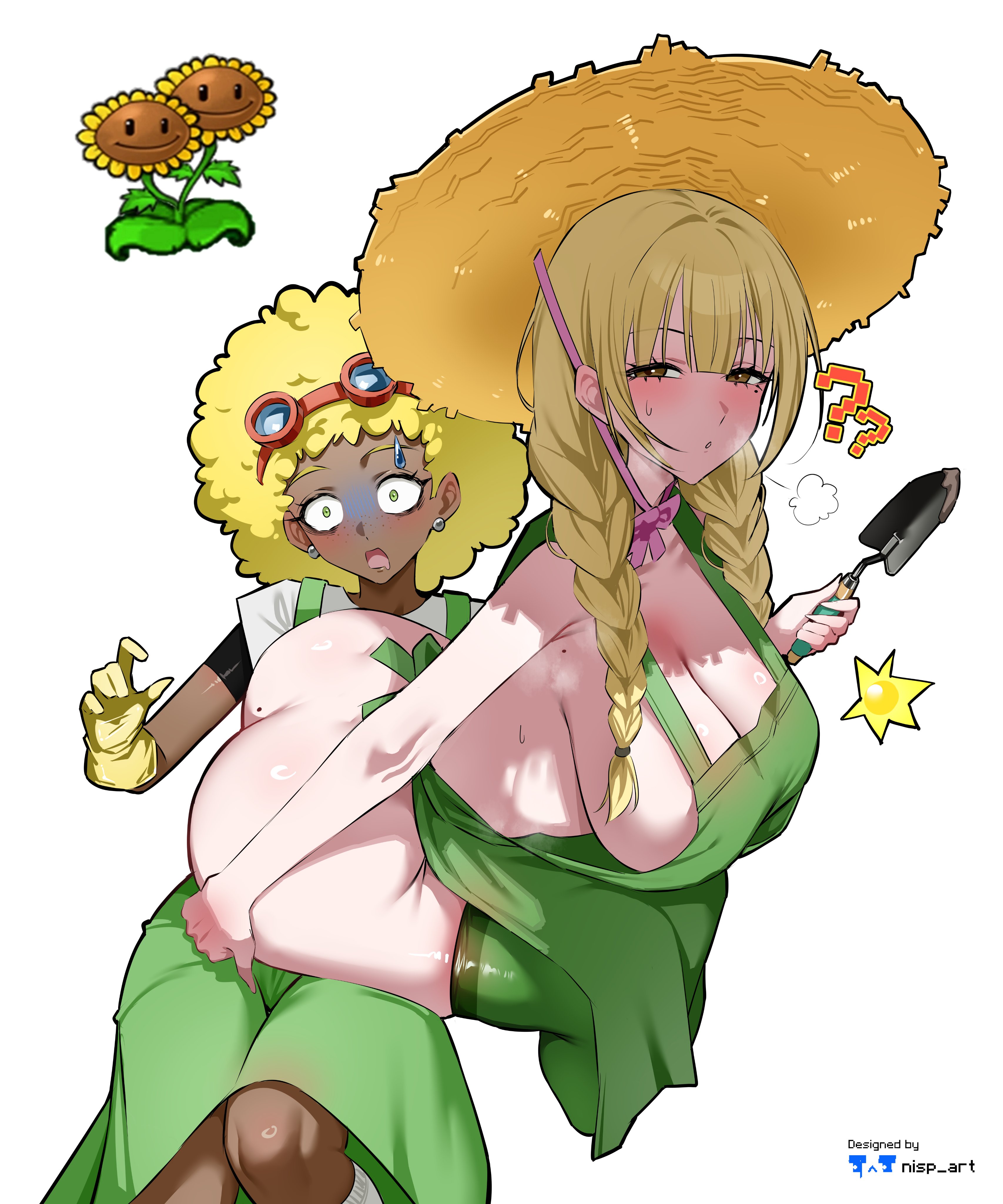 1girls, 2girls, ass, breasts, female, flora fauna, huge breasts, human, humanized, nisp art, plant, plant girl, plant humanoid, plantie, plants vs zombies, plants vs. zombies, popcap games, pussy, sitting, sitting on person, solar flare (pvz), sun (pvz), sunflower (pvz), twin sunflower (pvz)
