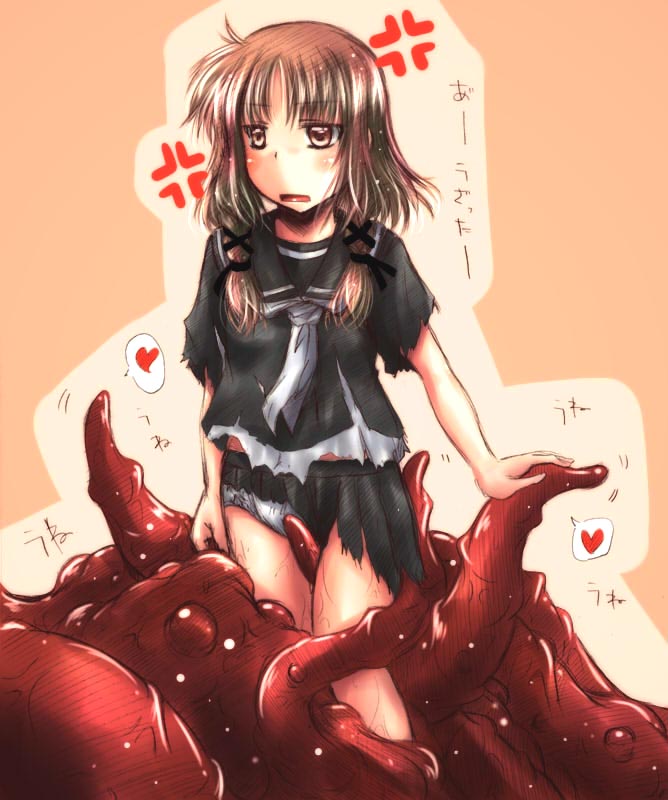 angry blush female misana open_mouth panties tentacle torn_clothes underwear