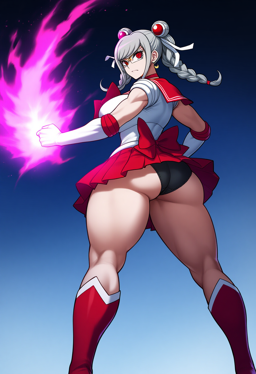 ai_generated aura cow-ede_akamatsu danganronpa hips, huge_breasts pekoyama_peko powerful sailor_moon_(cosplay) tagme thick thighs toned toned_legs wide