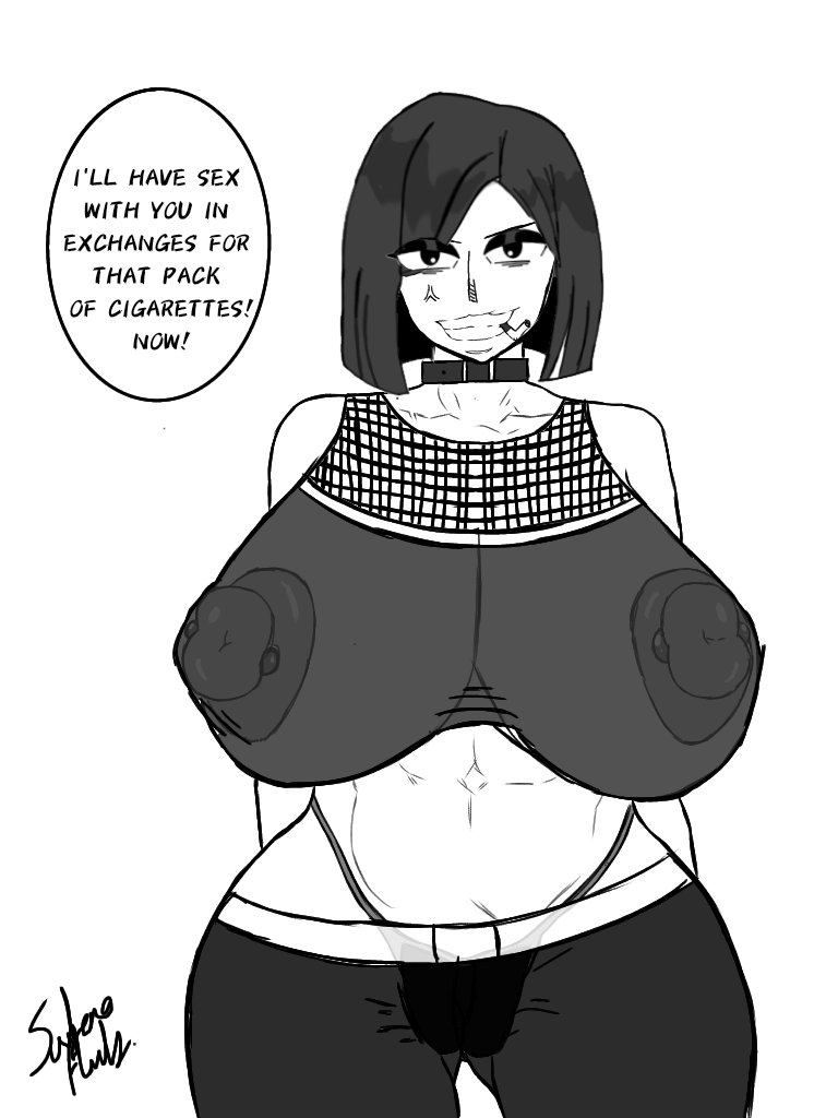 cigarette goth goth_girl huge_breasts kunaboto_(style) nipple_piercing short_hair suteno_arts veronica_(saltynoodles) wide_hips