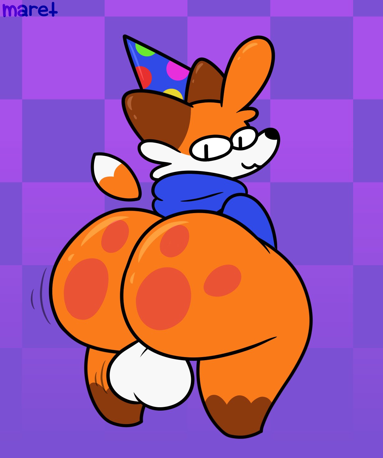 :3 anthro ass ass_focus backsack big_ass big_balls bottom_heavy bubble_butt evilfiendish femboy fox fox_boy fur furry hoodie huge_ass looking_back massive_ass orange_fur smile soups_(superiorfox) thick_thighs