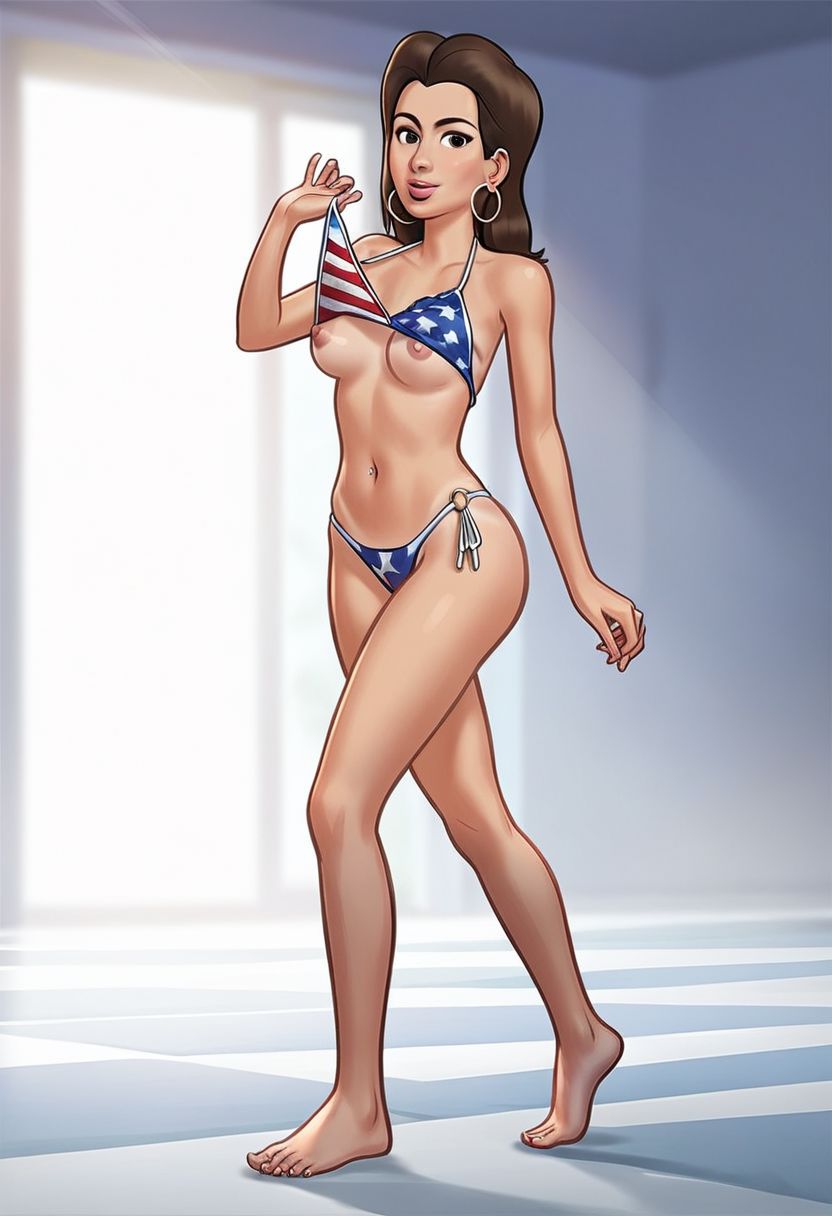 1girls 2d 2d_(artwork) ai_generated american_flag american_flag_bikini bikini bikini_bottom bikini_top bra bra_lift breasts brown_hair brown_hair civitai digital_drawing_(artwork) digital_media_(artwork) female female_focus female_only kiwimike light-skinned_female light_skin looking_at_viewer medium_breasts missy_(summertime_saga) panties petite petite_body petite_female pose posing presenting presenting_breasts showing_breasts showing_off small_breasts solo solo_focus summertime_saga tan-skinned_female tan_body tan_skin tanline tanlines tanned teenage_girl teenager