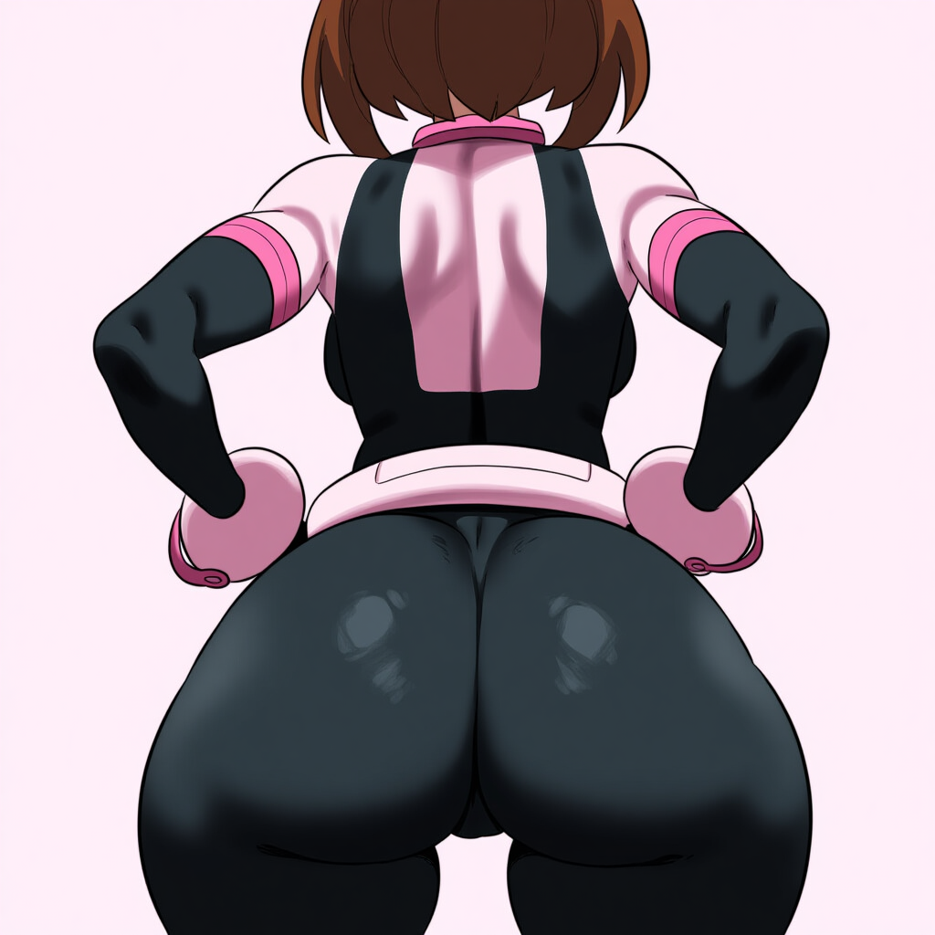 1girls ai_generated ass ass_focus big_ass bodysuit brown_hair dat_ass female female_only huge_ass mullon my_hero_academia ochako_uraraka solo solo_female solo_focus that_ass_was_fat