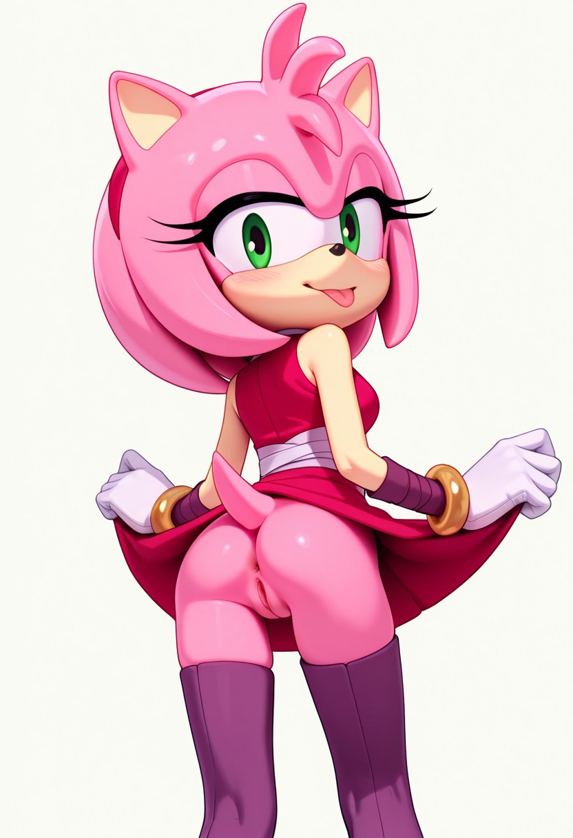 2025 ai_generated amy_rose anthro anus ass blep blush bottomwear breasts carnivalecloudmuncher clothed clothing clothing_lift dress dress_lift eulipotyphlan female fur furry genitals green_eyes hair hedgehog hi_res legwear looking_at_viewer looking_back looking_back_at_viewer mammal pink_body pink_fur pink_hair presenting presenting_anus presenting_hindquarters presenting_pussy pussy rear_view seductive self_upload simple_background skirt skirt_lift smile solo sonic_(series) sonic_boom sonic_the_hedgehog_(series) standing tagme teasing thigh_highs tongue tongue_out white_background