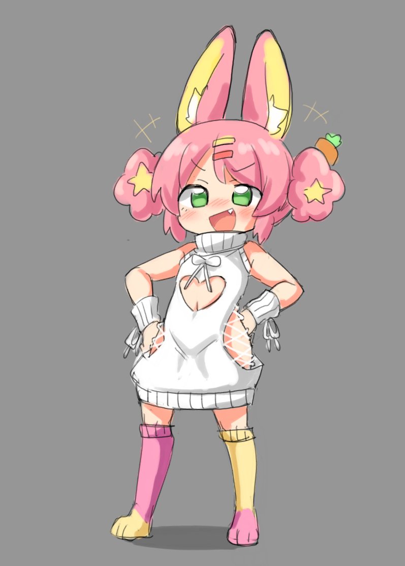 bunny_ears chaiko_(artist) flat_chest girl green_eyes lupu no_text pink_hair small small_breasts