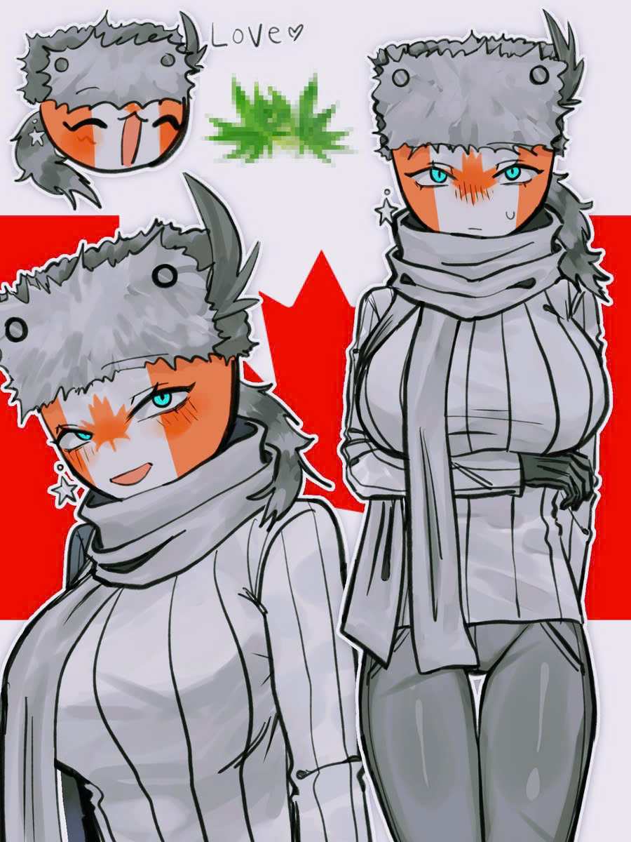 big breasts, breasts, canada (countryhumans), countryhumans, countryhumans girl, female, gloves, looking at viewer, pants, sweater, tight pants