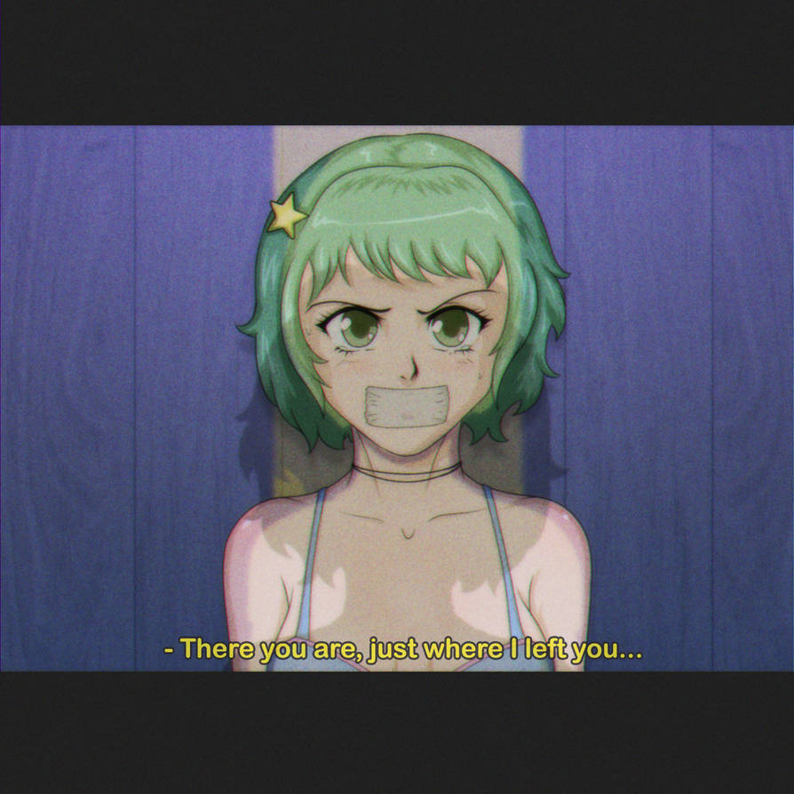 bondage bondage bound female female_focus female_only green_eyes green_hair human human_only light-skinned_female light_skin looking_at_viewer okkusen ramona_flowers scott_pilgrim solo solo_female solo_focus tape tape_gag taped_mouth