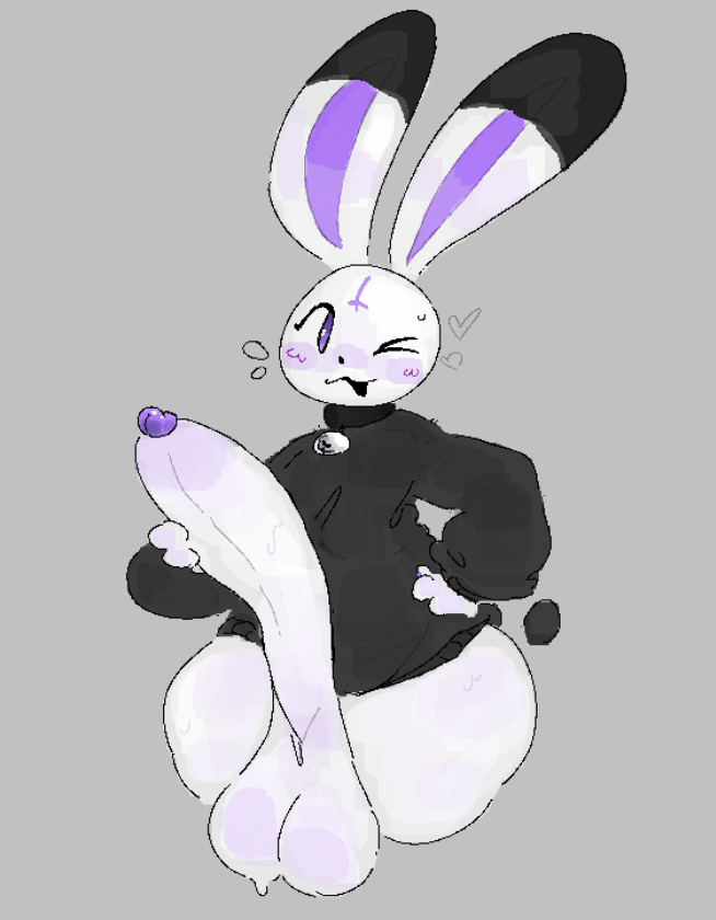 :3 anthro art_trade bell_collar bigfictium blush bunny choker collar evilfiendish femboy fur furry furry_female furry_only heart huge_balls huge_cock hung_trap mare_(evilfiendish) open_smile purple_eyes smile sweat sweaty_balls thick_ass