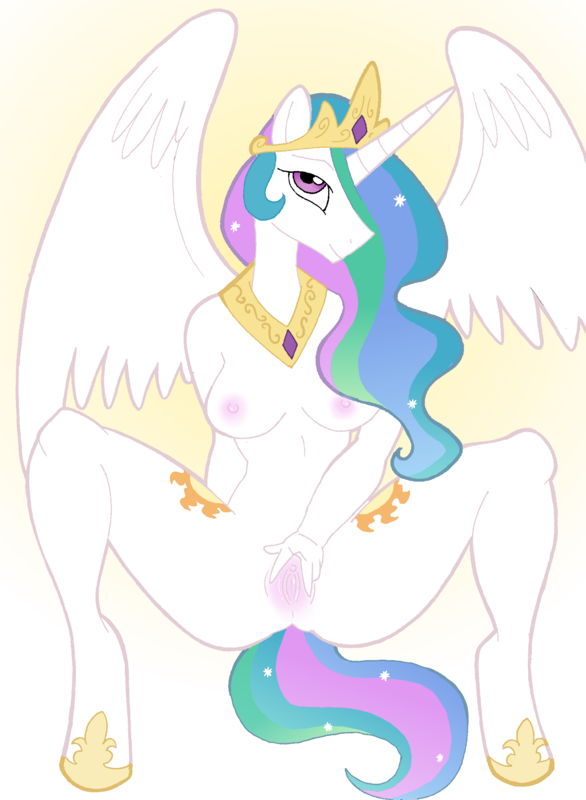 anthro anthrofied breasts crown cutie_mark equine female friendship_is_magic hair_over_one_eye horn jewelry large_breasts mane my_little_pony nipples nude pegasus pink_eyes popesslodovica pose princess princess_celestia_(mlp) pussy royalty smooth_skin solo spread_legs spread_pussy spreading tail white_fur wings