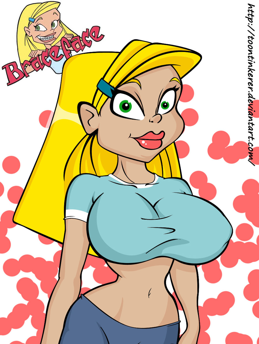 1girls blonde_hair braceface braces female female_only green_eyes hourglass_figure lipstick pointy_chin sharon_spitz solo teenager toontinkerer white_background