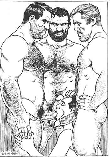 1990s 1996 20th_century 4boys all_male balls ballsack bara beard beard_stubble beefy black_and_white blowjob body_hair dated dilf erect_penis facial_hair fellatio foreskin foursome gangbang gay gay_sex goatee hairy_male human intact julius_(artist) kneeling male male/male male_nipples male_on_male male_only male_pubic_hair manly mature_male monochrome multiple_boys muscular_male mustache nude_male oral oral_sex pecs penis pubes retracted_foreskin scrotum slave testicles uncut veiny_penis