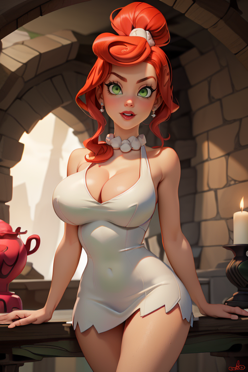 1girl 1girls ai_generated breasts dress green_eyes looking_at_viewer milf mom mommy red_hair the_flintstones wilma_flintstone