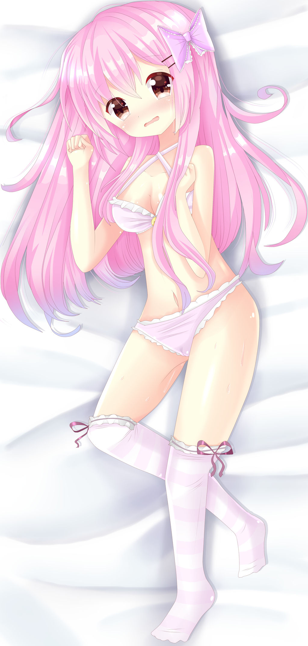 1girls 2016 bed_sheet bloomers blue_hair blush blush_lines bra breasts burgundy_eyes cameltoe cleavage collarbone criss-cross_halter dakimakura deviantart_link eyebrows eyebrows_visible_through_hair full_body gradient_hair hair_ornament hair_ribbon hairclip highlights highlights_(coloring) kyoto-kimi kyoto_kimi light_blush lingerie lingerie_bra lingerie_only lingerie_panties multicolored_hair navel o-ring o-ring_bra o-ring_top on_bed original panties pastel_hair pink_bra pink_hair pink_hair_ribbon pink_panties pink_ribbon pink_stripes ribbon self_insert small_breasts solo striped striped_clothing striped_thighhighs thigh_ribbon thighhighs white_bed_sheet white_thighhighs