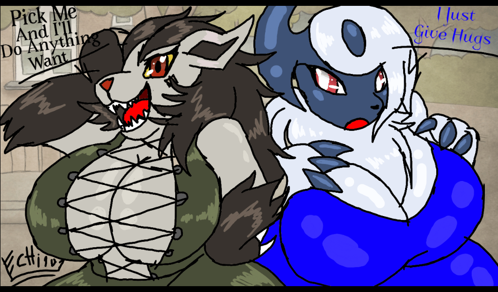 absol anthro breasts dress echi101 mightyena nintendo pick_one pokemon pokemon_(species) questionably_wholesome