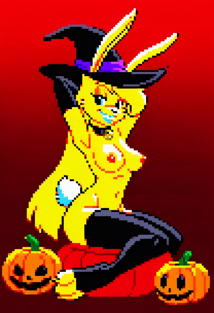 ai_generated female female_only furry halloween jazz_jackrabbit_(series) lori_jackrabbit pixel_art