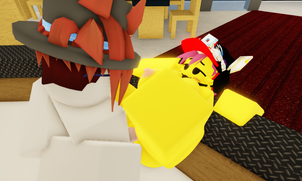 1boy, 1girls, 3d, ambiguous penetration, big breasts, chair, jujutsu shenanigans, roblox, roblox background, roblox game, robloxian, table, tagme, tze (roblox)