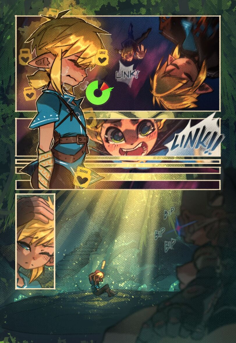1boy, 1girls, bisexual, breath of the wild, comic, female, guardian (zelda), light skin, light-skinned female, light-skinned male, link, link (breath of the wild), link (tears of the kingdom), male, nintendo, pokilewd, princess zelda, tears of the kingdom, the legend of zelda, zelda (tears of the kingdom)