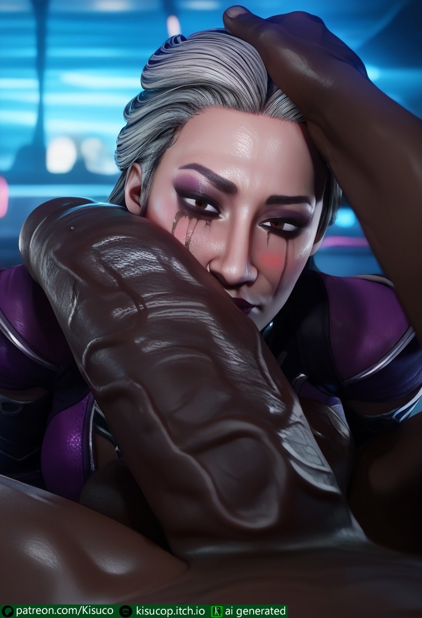 1boy, 1girls, absurdly large cock, ai generated, balls, cleavage, clothed female nude male, curious, dark skin, dark-skinned male, female, head grab, horny female, huge cock, hugging legs, impossible fit, in love, in love with cock, interracial, kisuco, looking at penis, male, milf, mortal kombat, mortal kombat 1 (2023), penis, penis on face, purple lipstick, shiny skin, sindel, size difference, sniffing balls, sniffing penis, sucking penis, taller male, voluptuous female, white hair