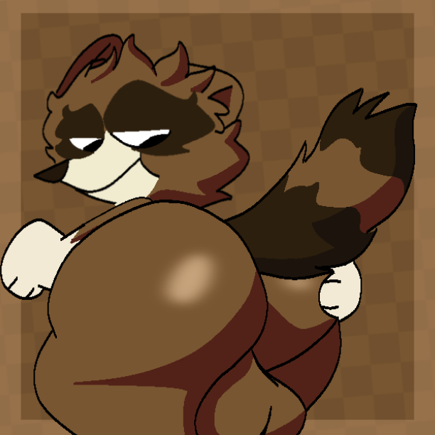 anthro ass balls big_(disambiguation) checkered checkered_background genitals housebroken male male/male mammal megabox pattern_background procyonid raccoon simple_background small_fun_raccoon_(housebroken) solo