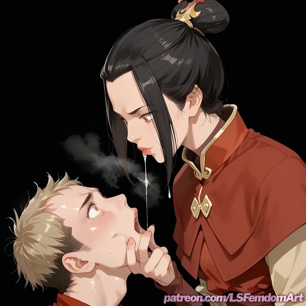 ai_generated avatar_the_last_airbender azula dominant_female femdom humiliation saliva spit spitting spitting_in_mouth submissive_male