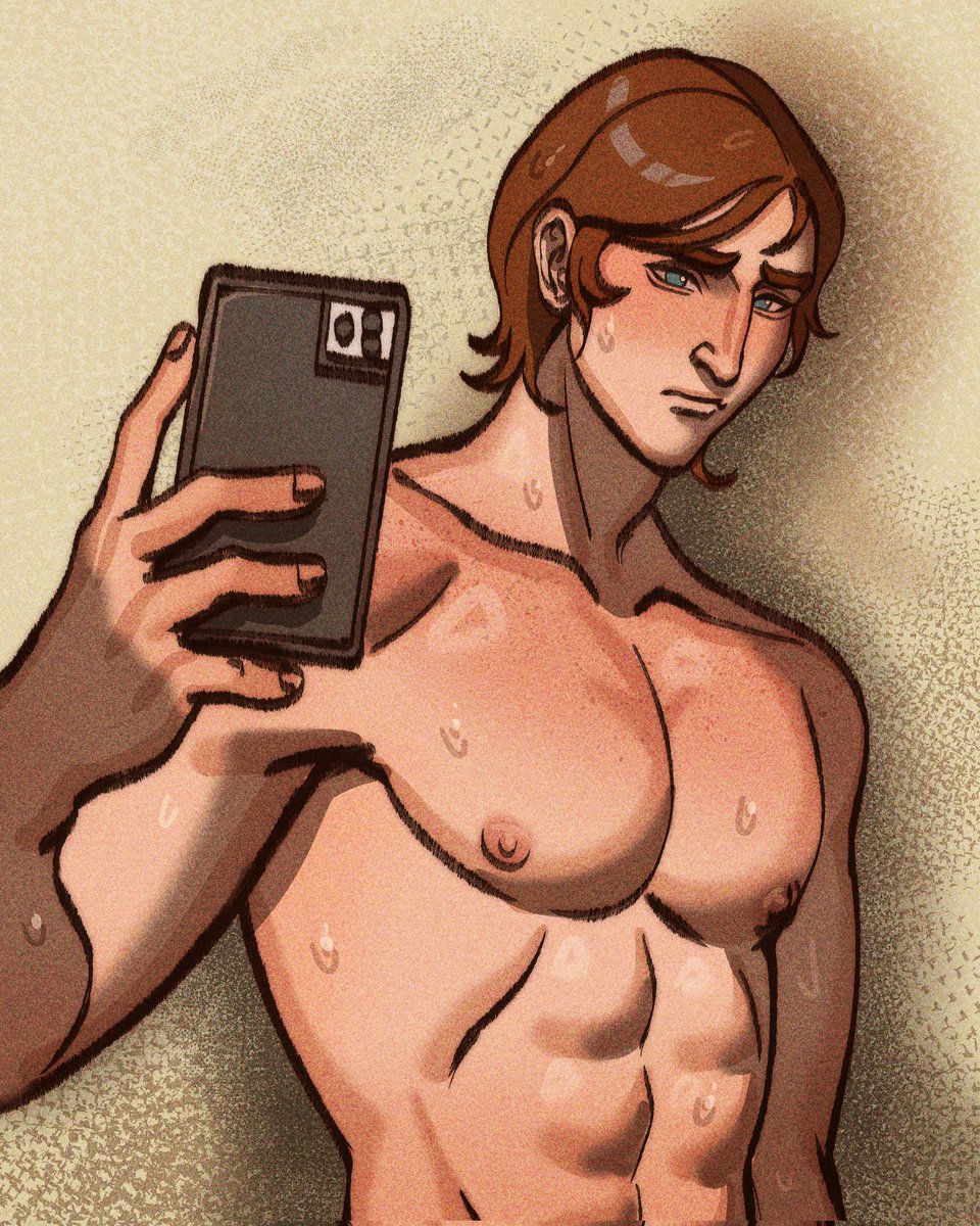 1boy, dispatch (game), holding phone, male, male only, muscular, muscular male, no visible genitalia, phone, pretty boy, solo, vaile valley, waterboy (dispatch)