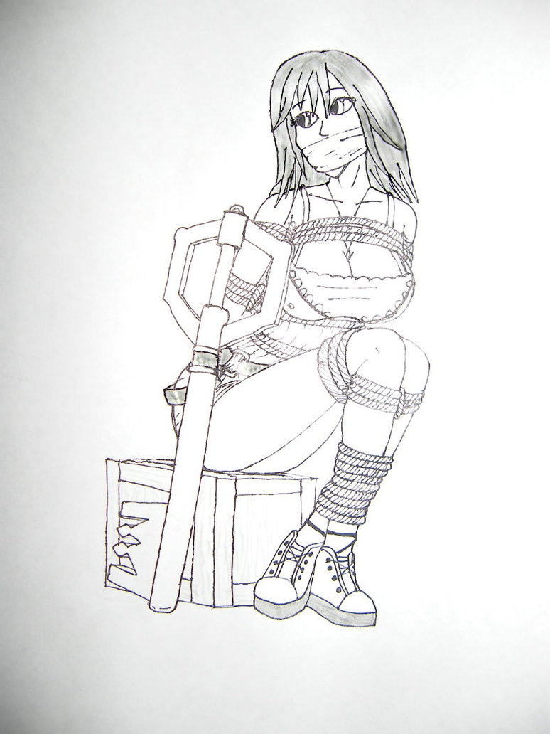 arms_behind_back bondage disney gag gagged kairi keyblade kingdom_hearts kingdom_hearts_ii monochrome raver1357 sketch square_enix wrists_bound